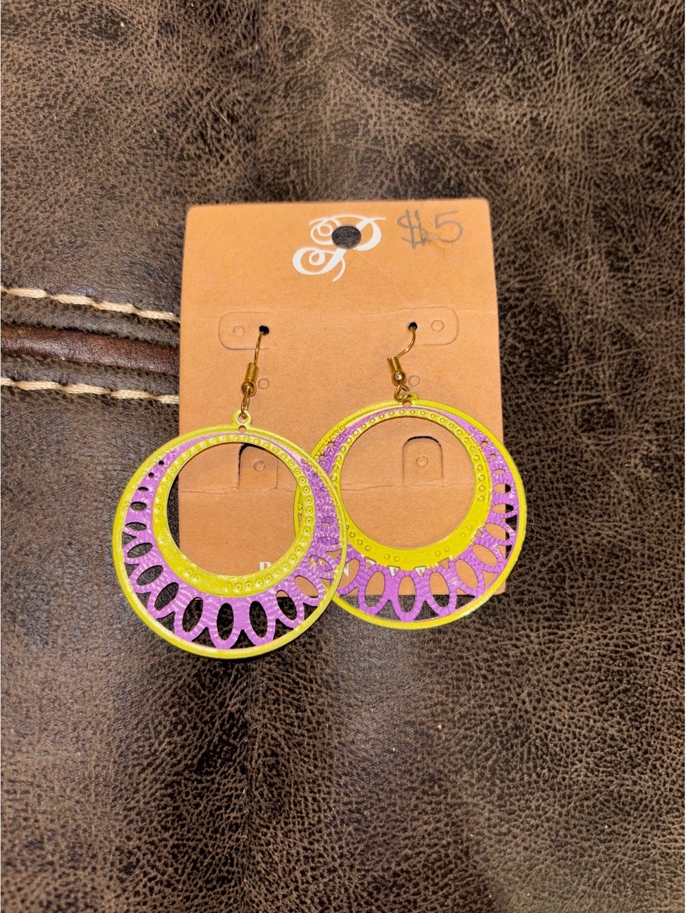 Plunder Neon Hoop Dangle Earrings Purple Lime Boho Festival New Never Worn